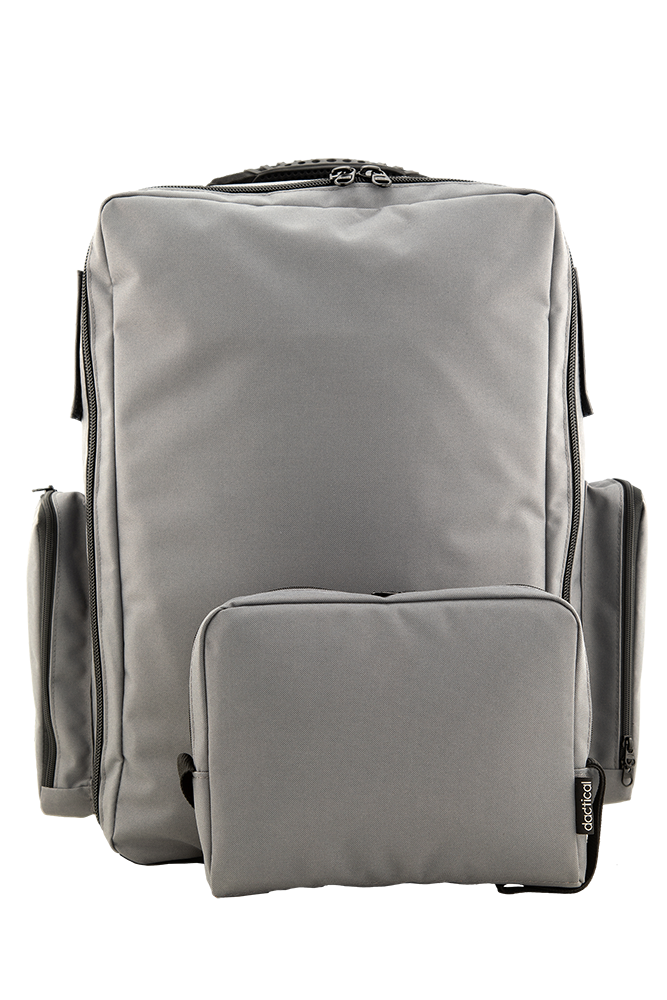 Echo Trek II backpack fully closed with the tablet pouch in front of it.