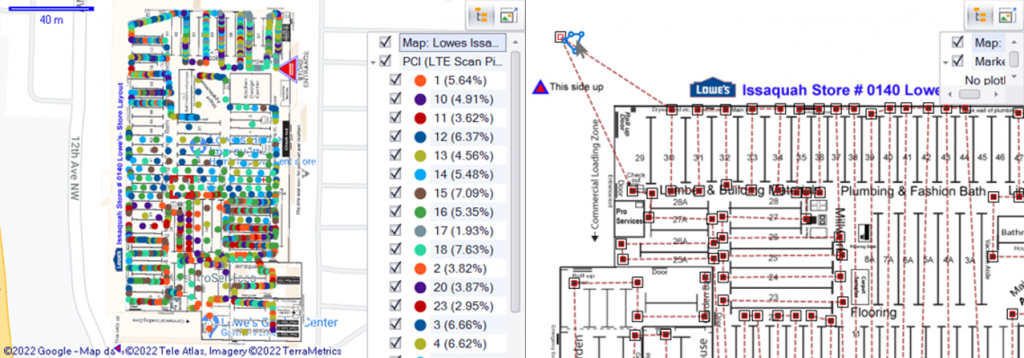 Two different indoor map views, other one with data plotted on in.